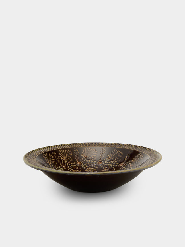 Poterie d’Évires - Birds Hand-Painted Ceramic Serving Bowl - Dark brown - ABASK - 