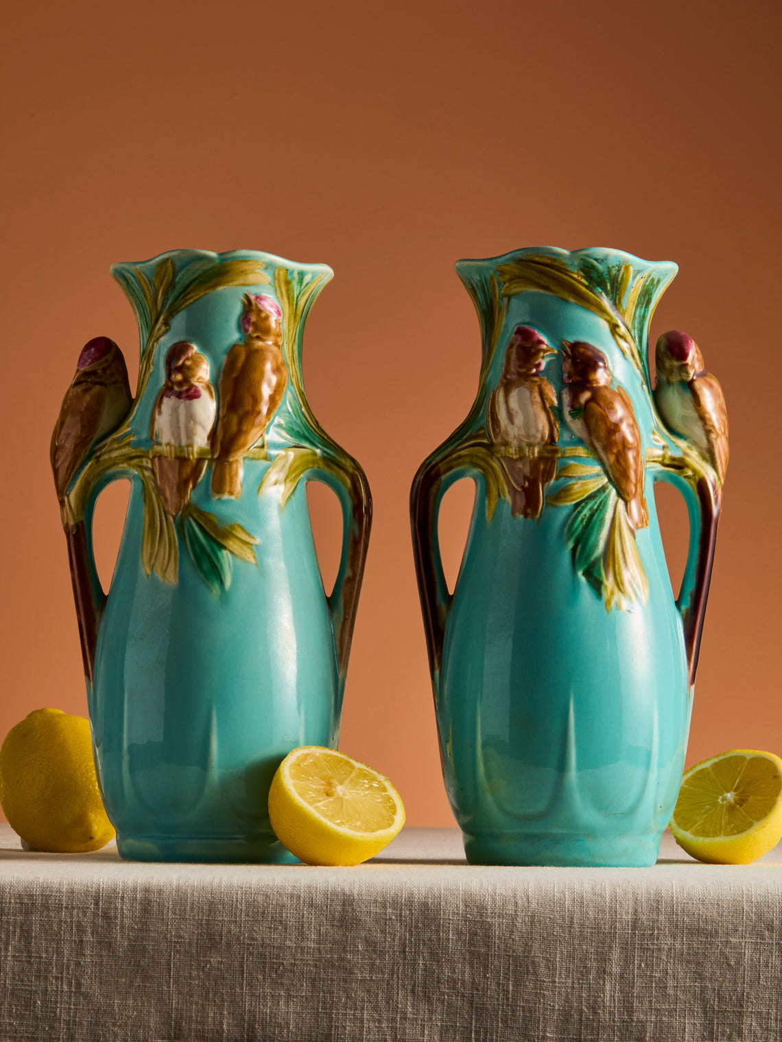 Antique and Vintage - Majolica Ceramic Vases (Set of 2) - Blue - ABASK