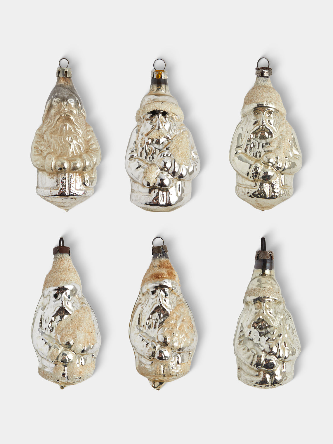 Antique and Vintage - Early-20th-Century Father Christmas Glass Baubles (Set of 6) - Silver - ABASK - 