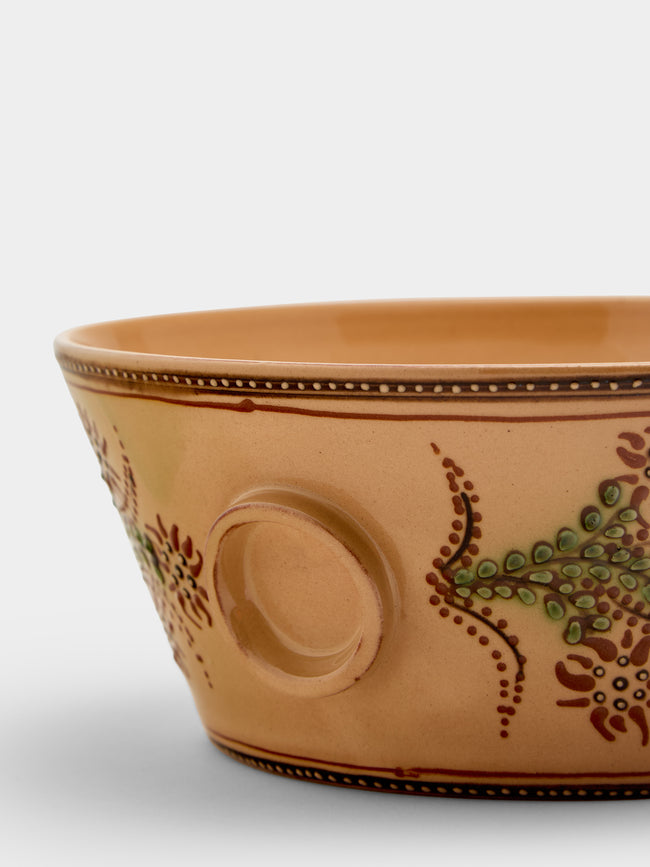 Poterie d’Évires - Flowers Hand-Painted Ceramic Large Handled Serving Bowl - Cream - ABASK