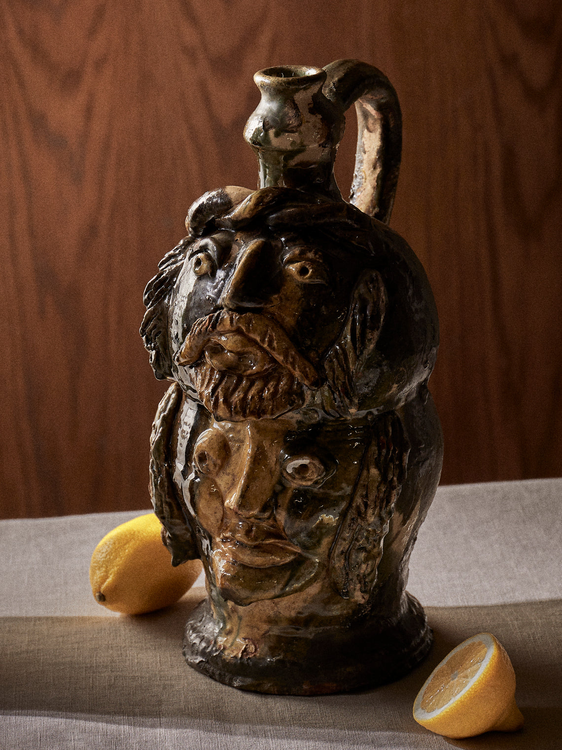 Antique and Vintage - 1990s Condurso Face Ceramic Vessel (13.5in/35cm) - Yellow - ABASK