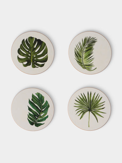HestiaLiving - | Set of 4 | Palm Tree Wood Coasters - Green - ABASK - 