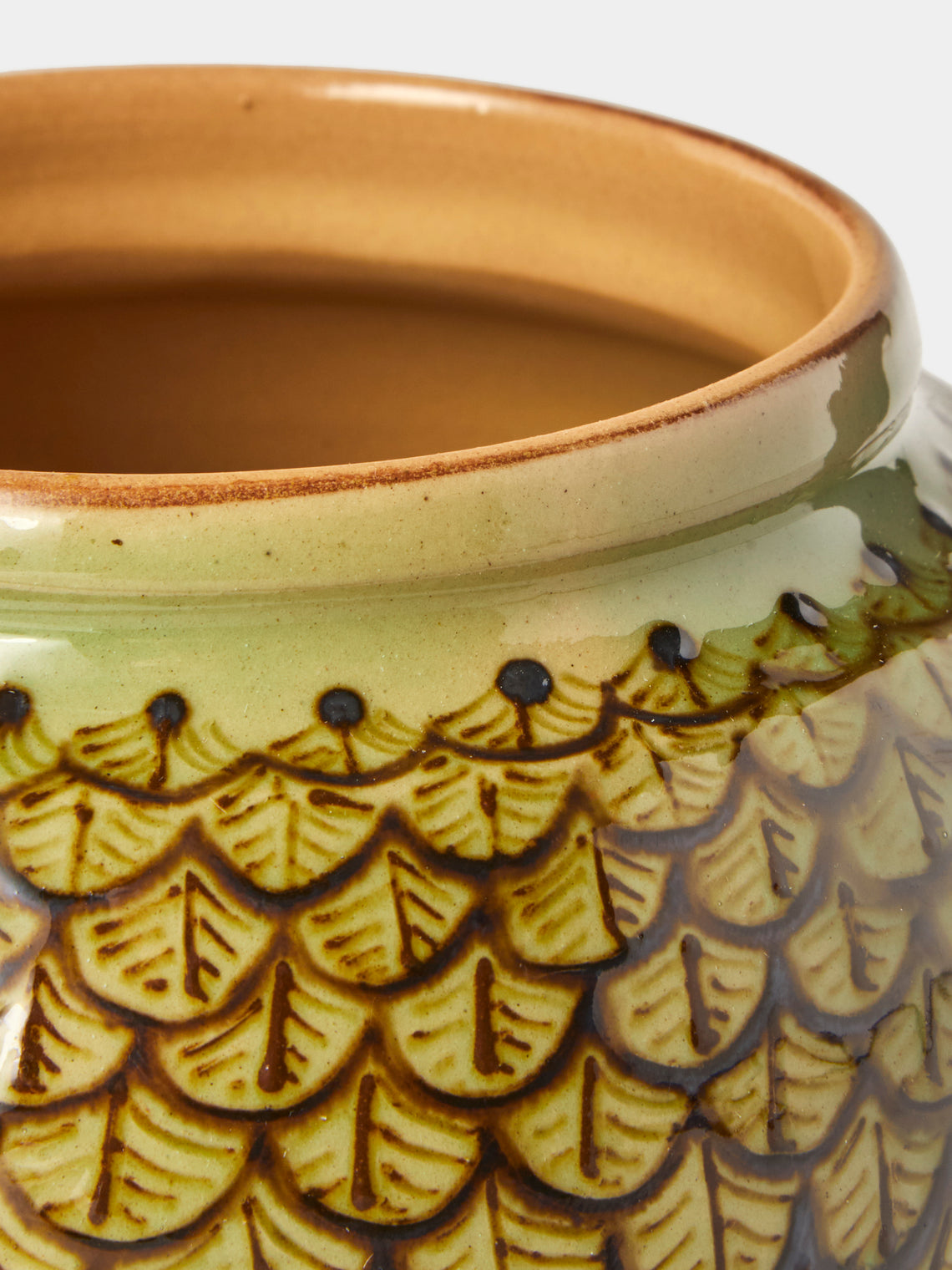 Poterie d’Évires - Geometric Hand-Painted Ceramic Vase (6.5in/17cm) - Green - ABASK