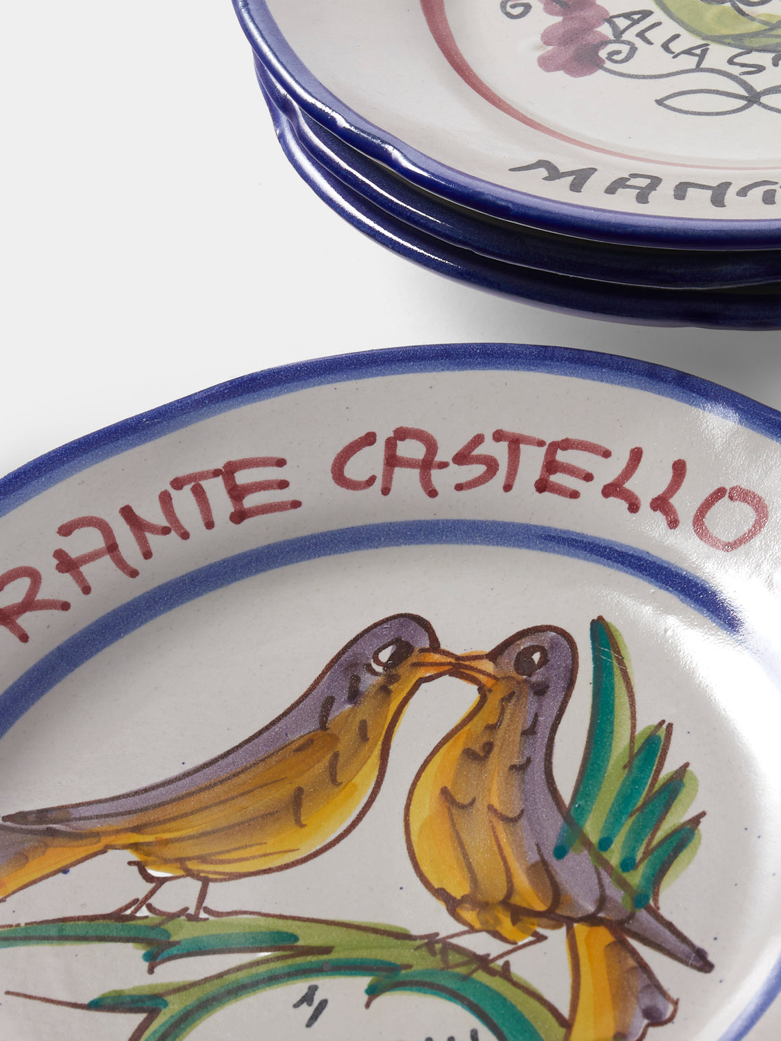 Antique and Vintage - Late-20th-Century Buon Ricordo Hand-Painted Ceramic Dinner Plates – 9in/23cm (Set of 6) - Multiple - ABASK
