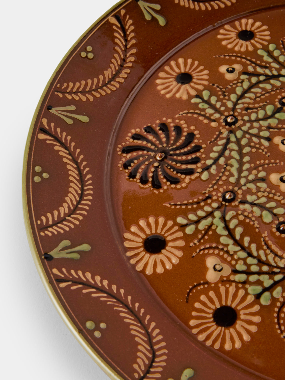 Poterie d’Évires - Flowers Hand-Painted Ceramic Round Platter - Light Brown - ABASK