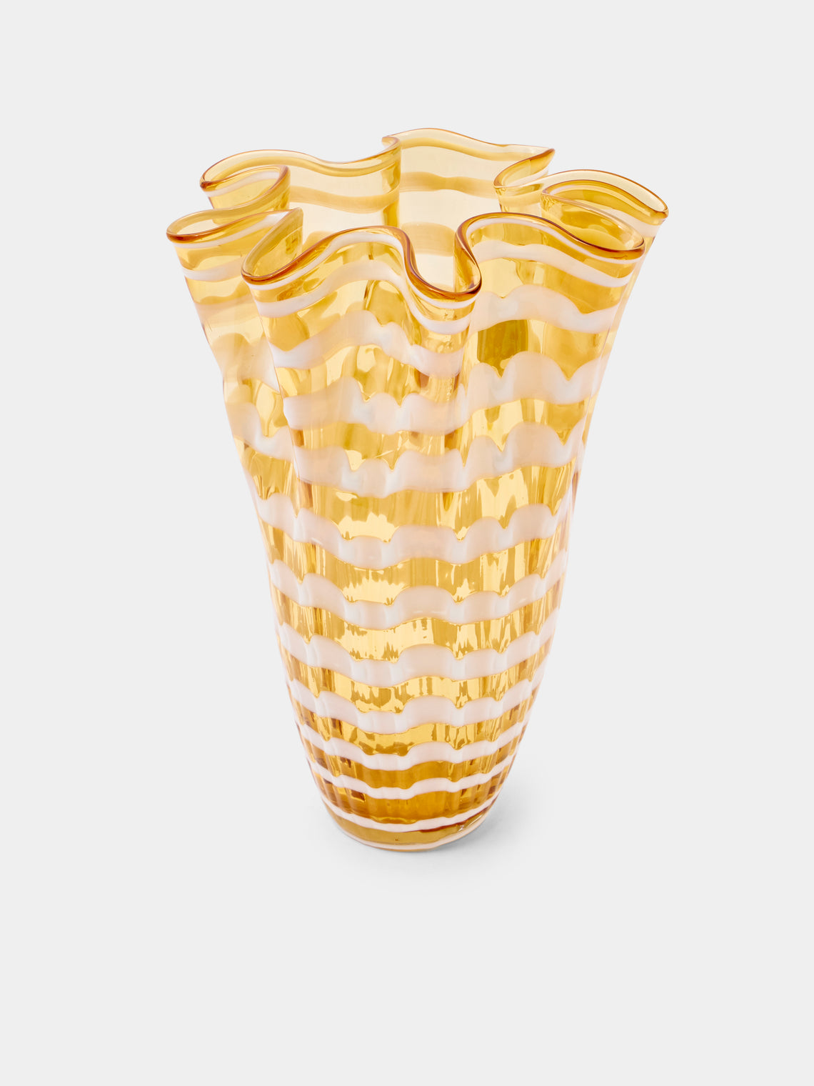 Antique and Vintage - 1980s A. Dal Borgo Murano Glass Vase (12.5in/31.5cm) - Yellow - ABASK - 