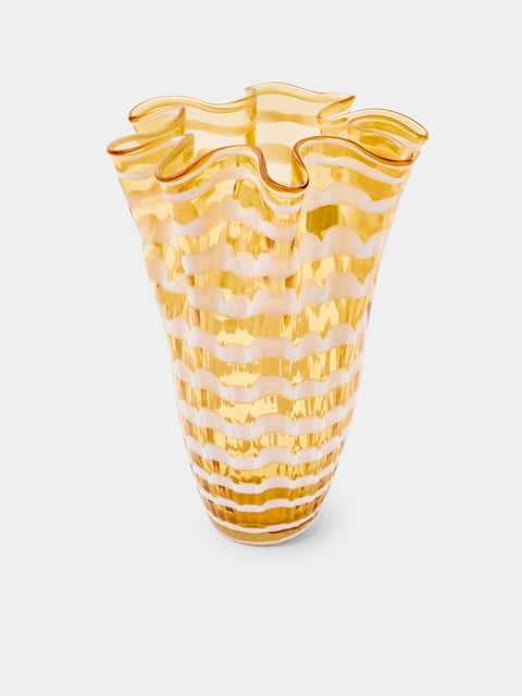 Antique and Vintage - 1980s A. Dal Borgo Murano Glass Vase (12.5in/31.5cm) - Yellow - ABASK - 