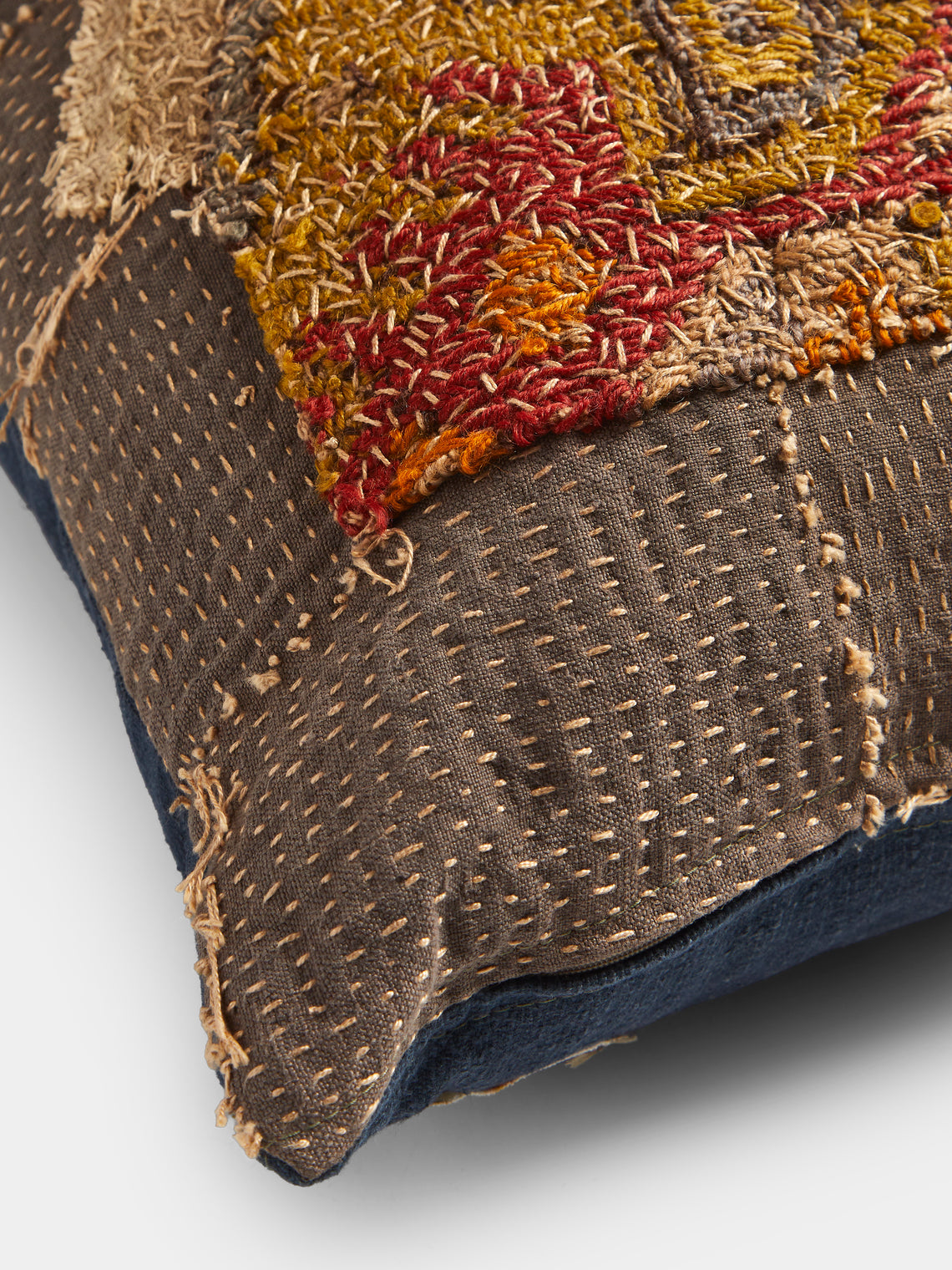 By Walid - 19th-Century Needlepoint Wool and Linen Cushion (31.5in/80cm) - Brown - ABASK
