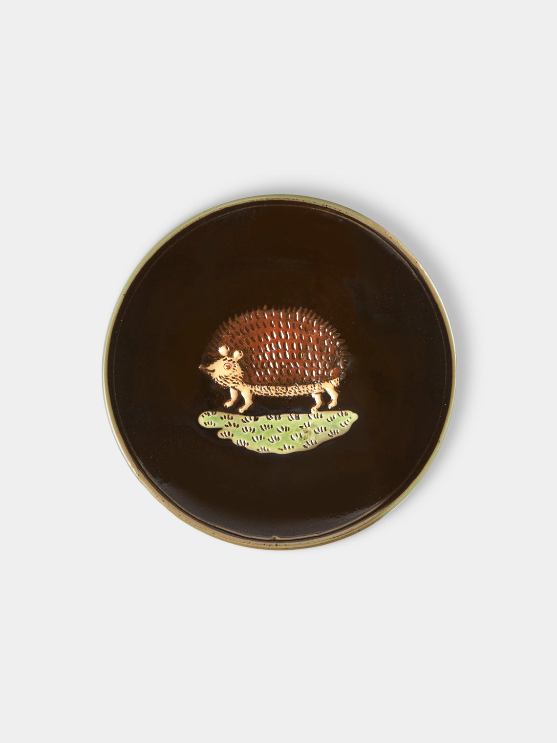 Poterie d’Évires - Animals Hand-Painted Ceramic Plates – 5.5in/14cm (Set of 4) - Dark Brown - ABASK