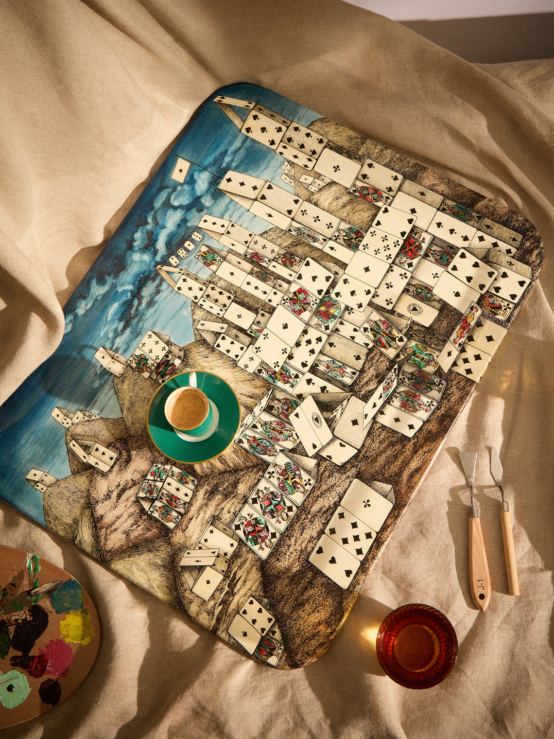 Fornasetti - Città di Carte Wood Tray (23.5in/60cm) - Multiple - ABASK
