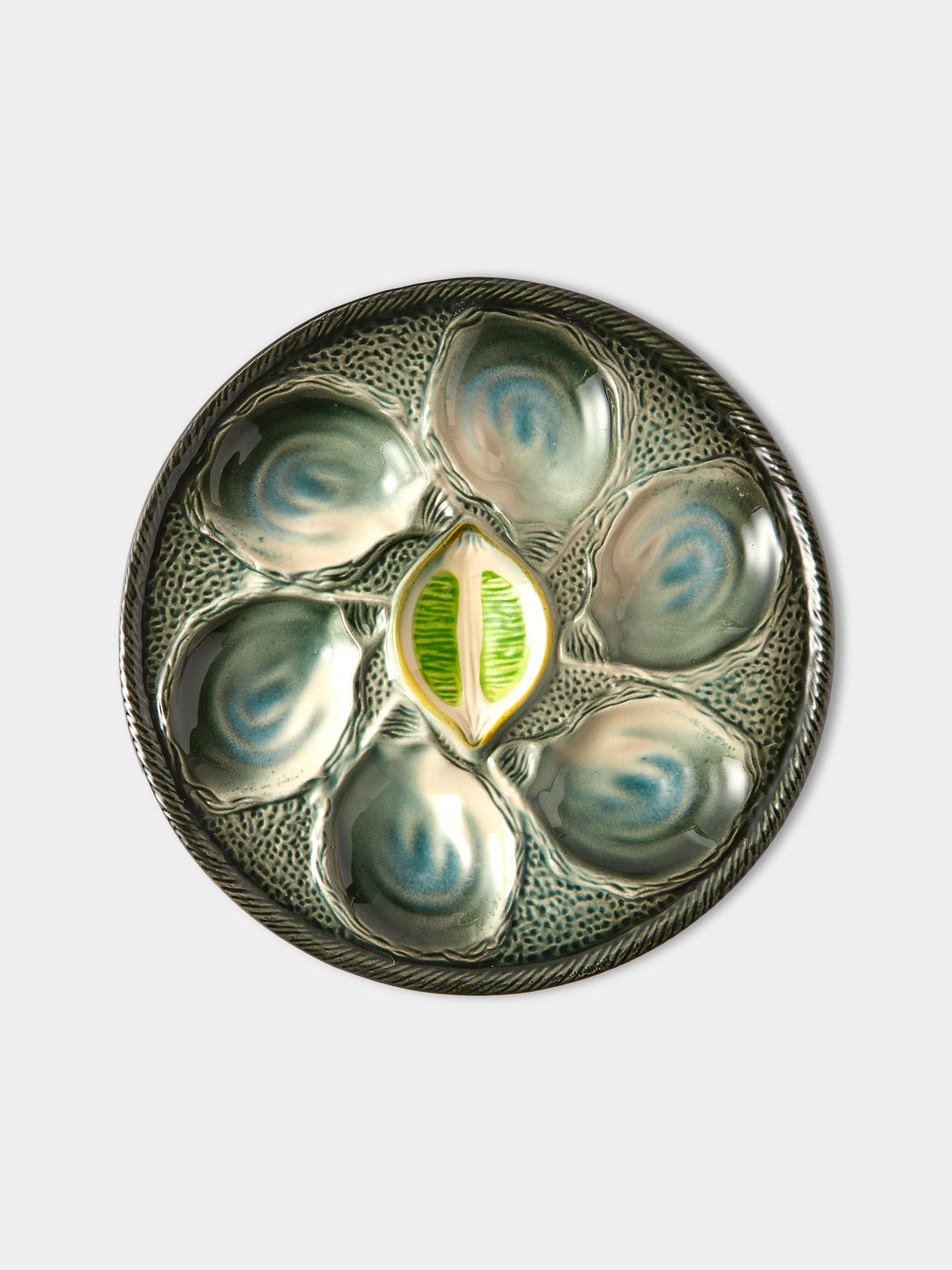 Antique and Vintage - Mid-Century Majolica Ceramic Oyster Plates (Set of 10) - Multiple - ABASK
