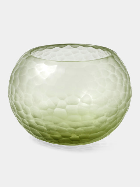 Micheluzzi Glass - Bocia Verdino Diamante Hand-Blown Murano Glass Vase (5.5in/14cm) - Green - ABASK - 