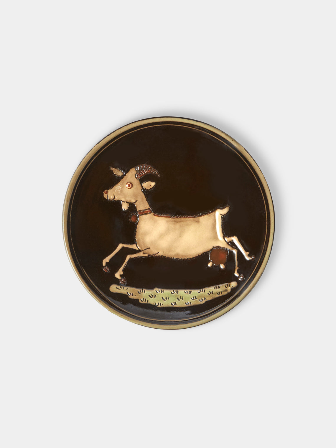 Poterie d’Évires - Animals Hand-Painted Ceramic Plates – 5.5in/14cm (Set of 4) - Dark Brown - ABASK