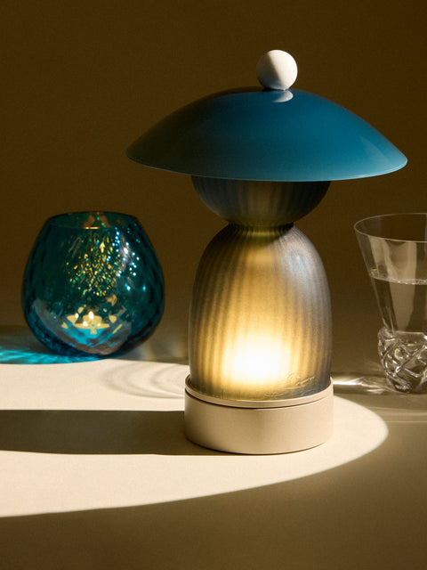 NasonMoretti - Jingasa Hand-Blown Murano Glass Portable Table Light - Blue - ABASK