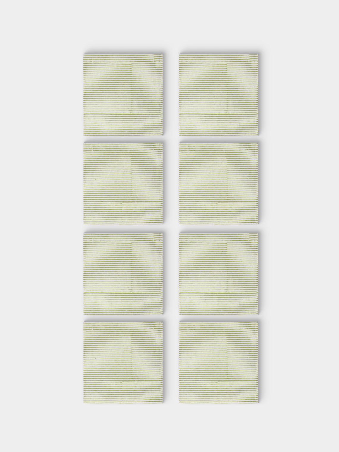 Chamois - | Set of 8 | Stripe Block-Printed Cotton Napkins - Green - ABASK - 