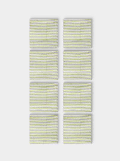 Chamois - | Set of 8 | Stripe Block-Printed Cotton Napkins - Green - ABASK - 