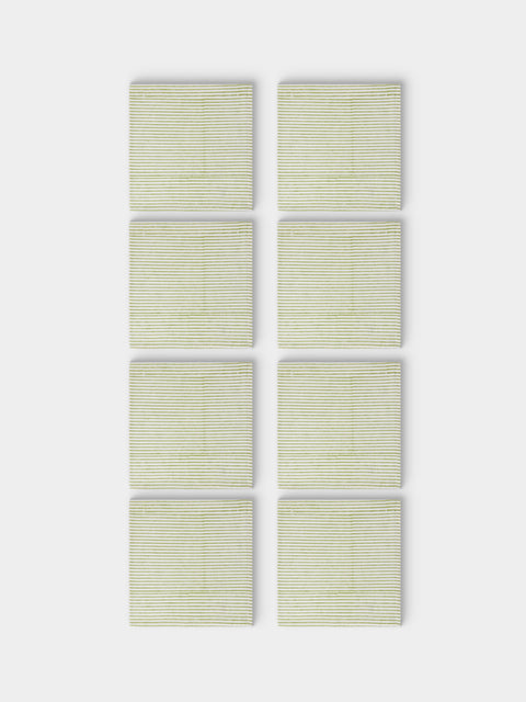 Chamois - | Set of 8 | Stripe Block-Printed Cotton Napkins - Green - ABASK - 