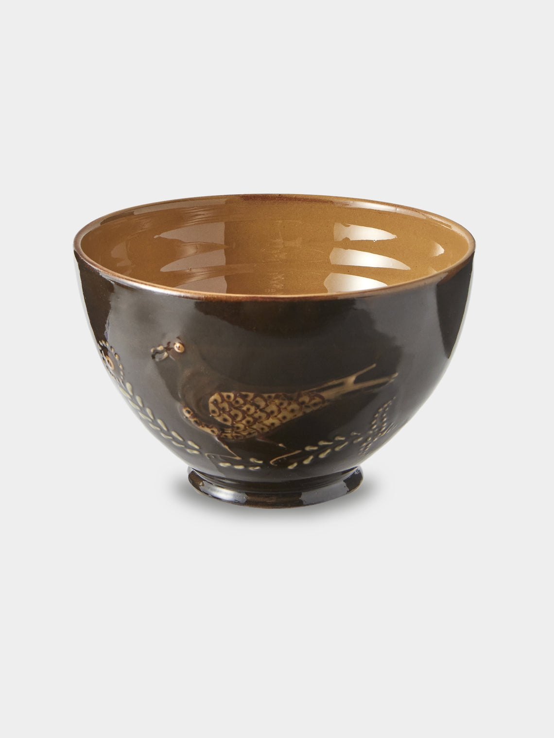 Poterie d’Évires - Birds and Flowers Hand-Painted Ceramic Grand Bowls (Set of 3) - Brown - ABASK