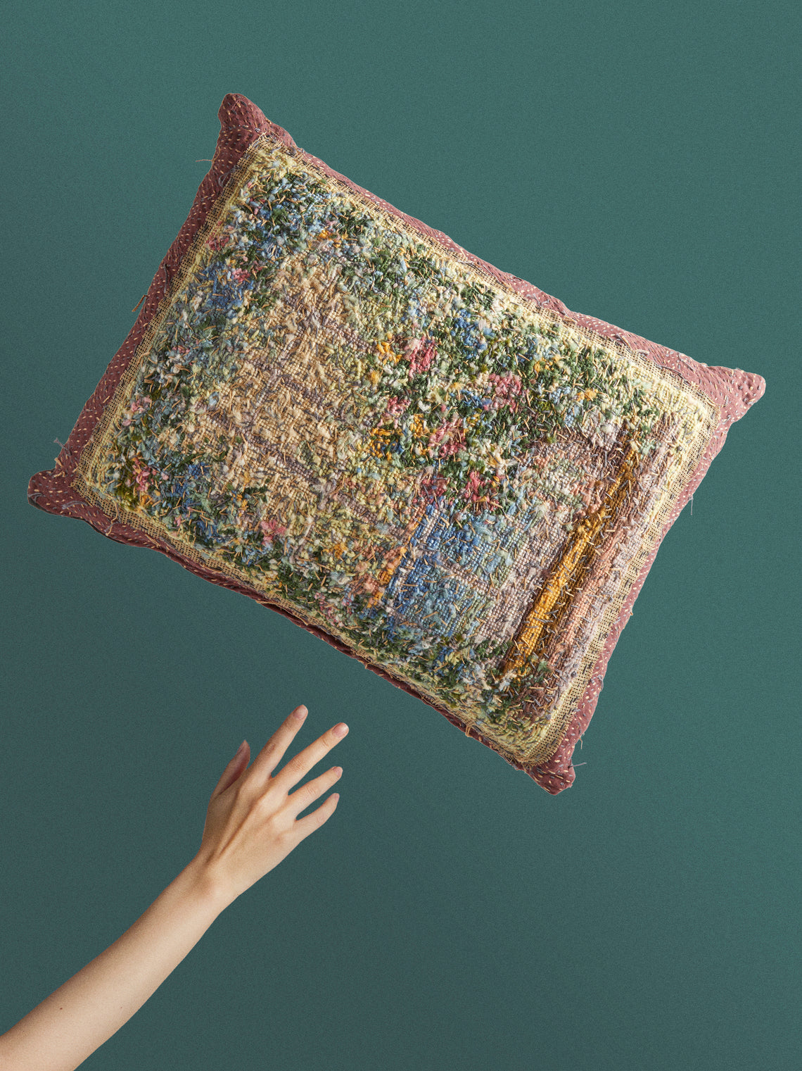 By Walid - 19th-Century Needlepoint Wool, Linen and Cotton Cushion (19.5in/50cm) - Multiple - ABASK