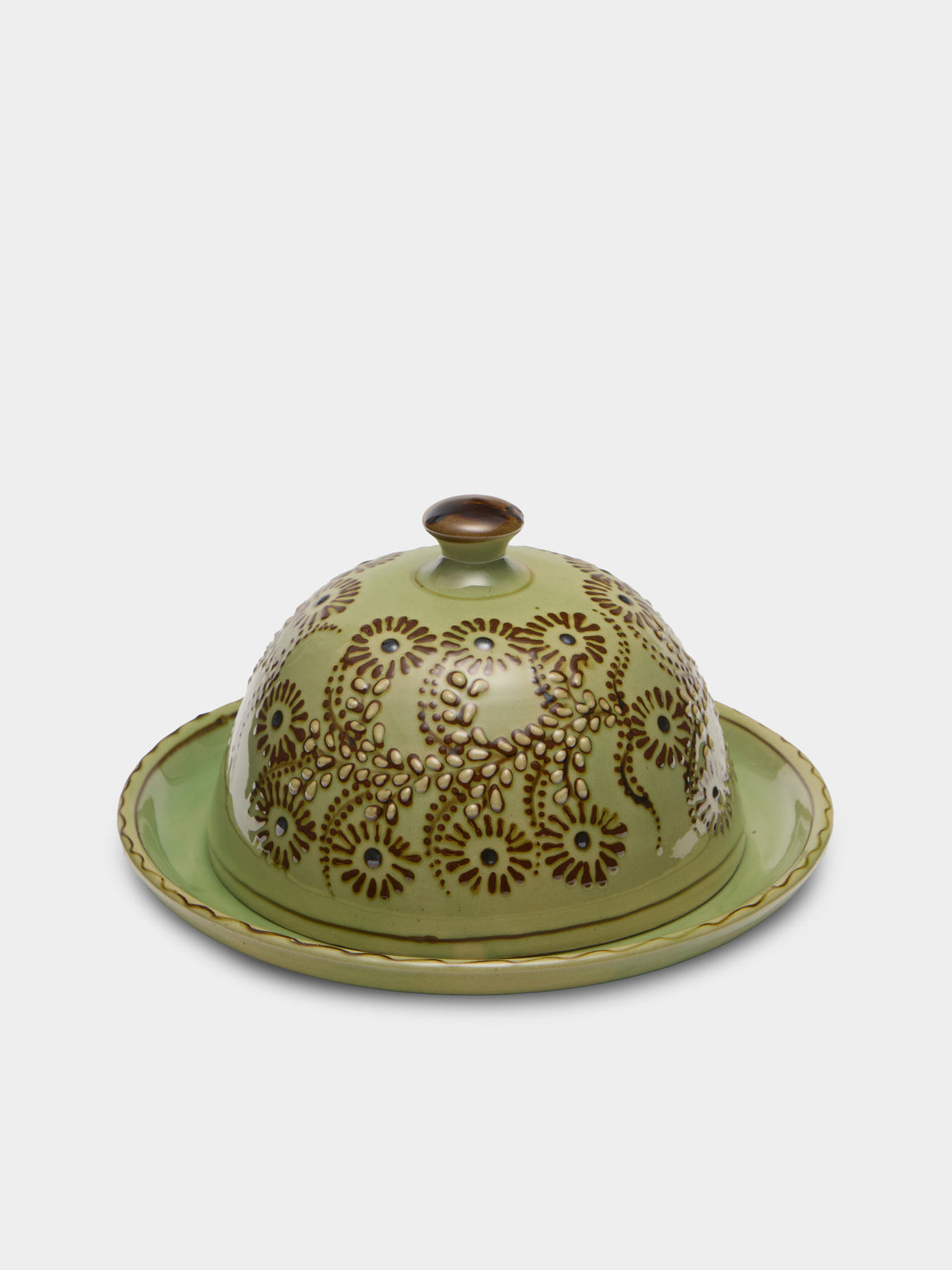 Poterie d’Évires - Flowers Hand-Painted Ceramic Large Lidded Butter Dish - Green - ABASK - 