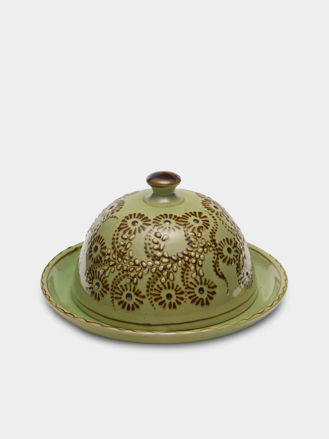 Poterie d’Évires - Flowers Hand-Painted Ceramic Large Lidded Butter Dish - Green - ABASK - 