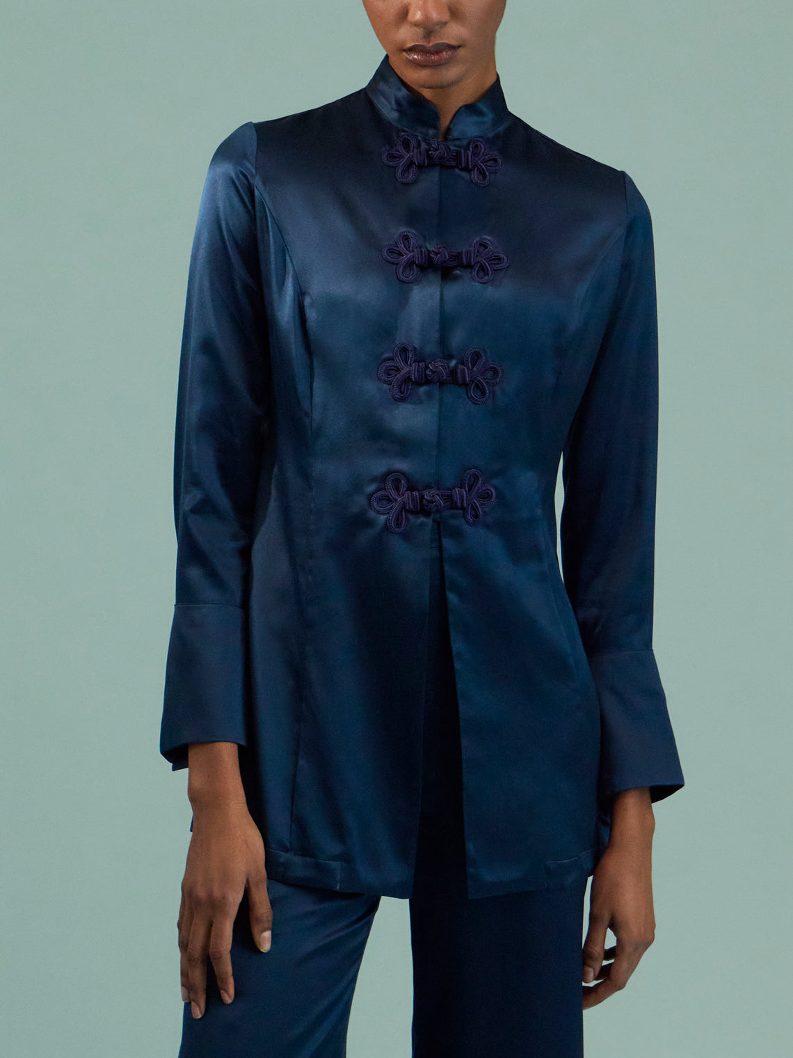 Loretta Caponi - Azalea Silk Pajama Set | Size: S - Navy - ABASK