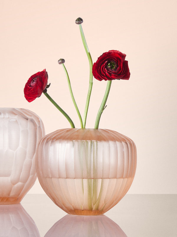 Micheluzzi Glass - Goccia Rose Coste Hand-Blown Murano Glass Vase (6in/15cm) - Pink - ABASK