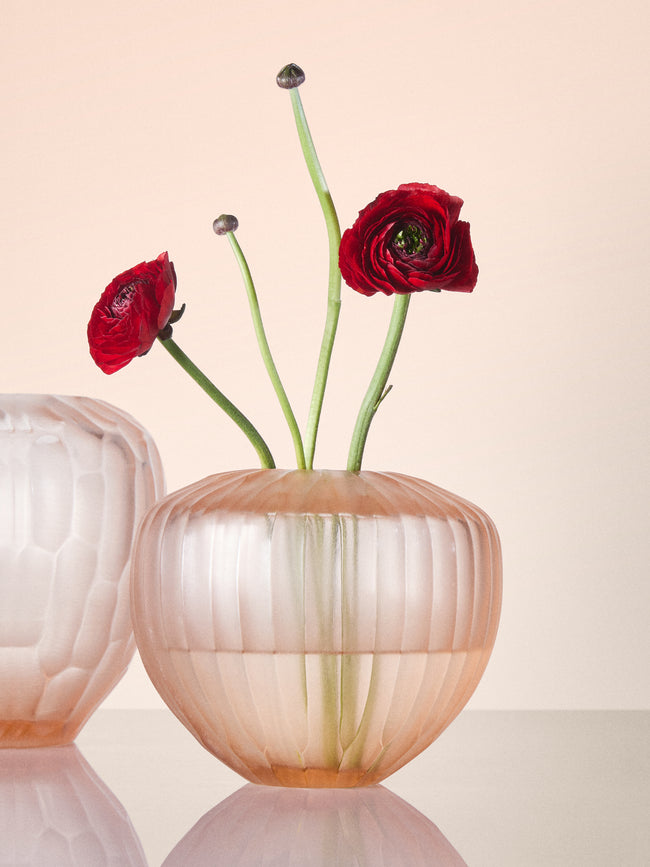Micheluzzi Glass - Goccia Rose Coste Hand-Blown Murano Glass Vase (6in/15cm) - Pink - ABASK