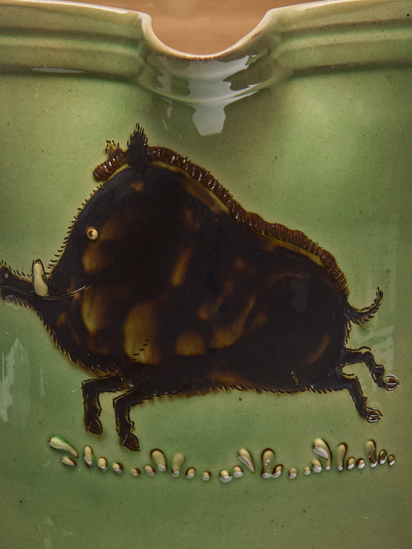 Poterie d’Évires - Boars Hand-Painted Ceramic Straight-Edge Jug (70.5oz/2L) - Green - ABASK