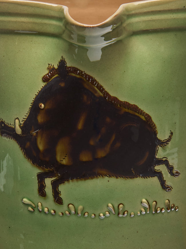 Poterie d’Évires - Boars Hand-Painted Ceramic Straight-Edge Jug (70.5oz/2L) - Green - ABASK