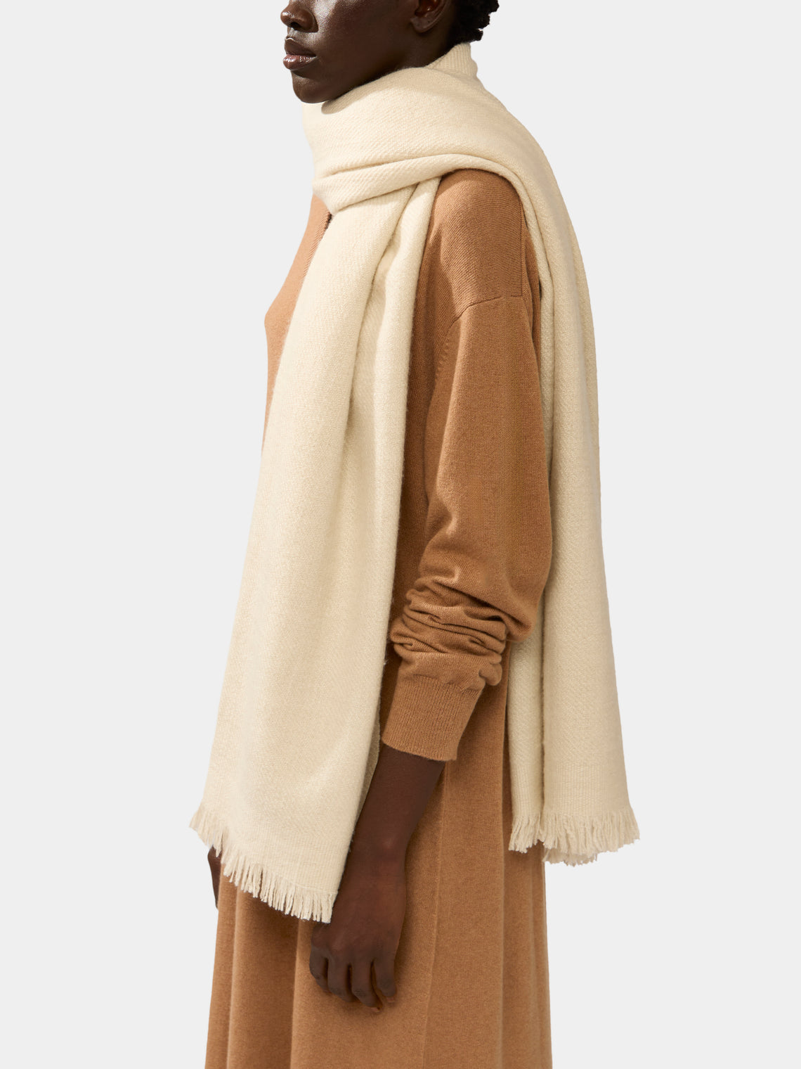 Me & K - Heavy Cashmere Solid Twill Scarf - Ivory - ABASK