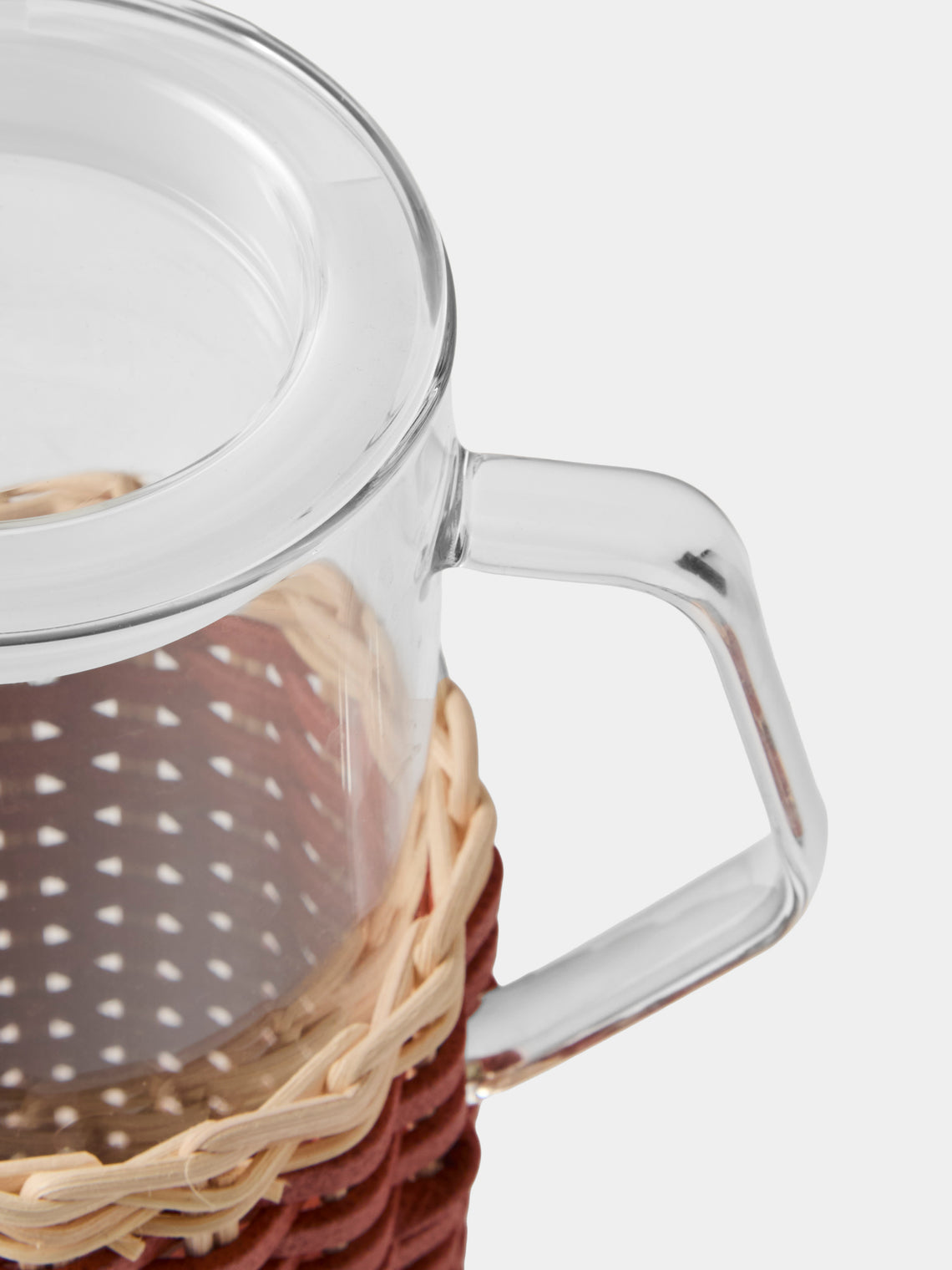 Pigment France - Marseille Leather and Rattan Glass Pitcher (42oz/1.2L) - Red - ABASK