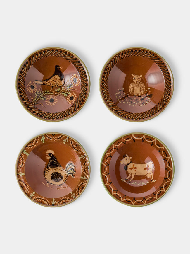 Poterie d’Évires - Animals Hand-Painted Ceramic Breakfast Bowls (Set of 4) - Light Brown - ABASK - 