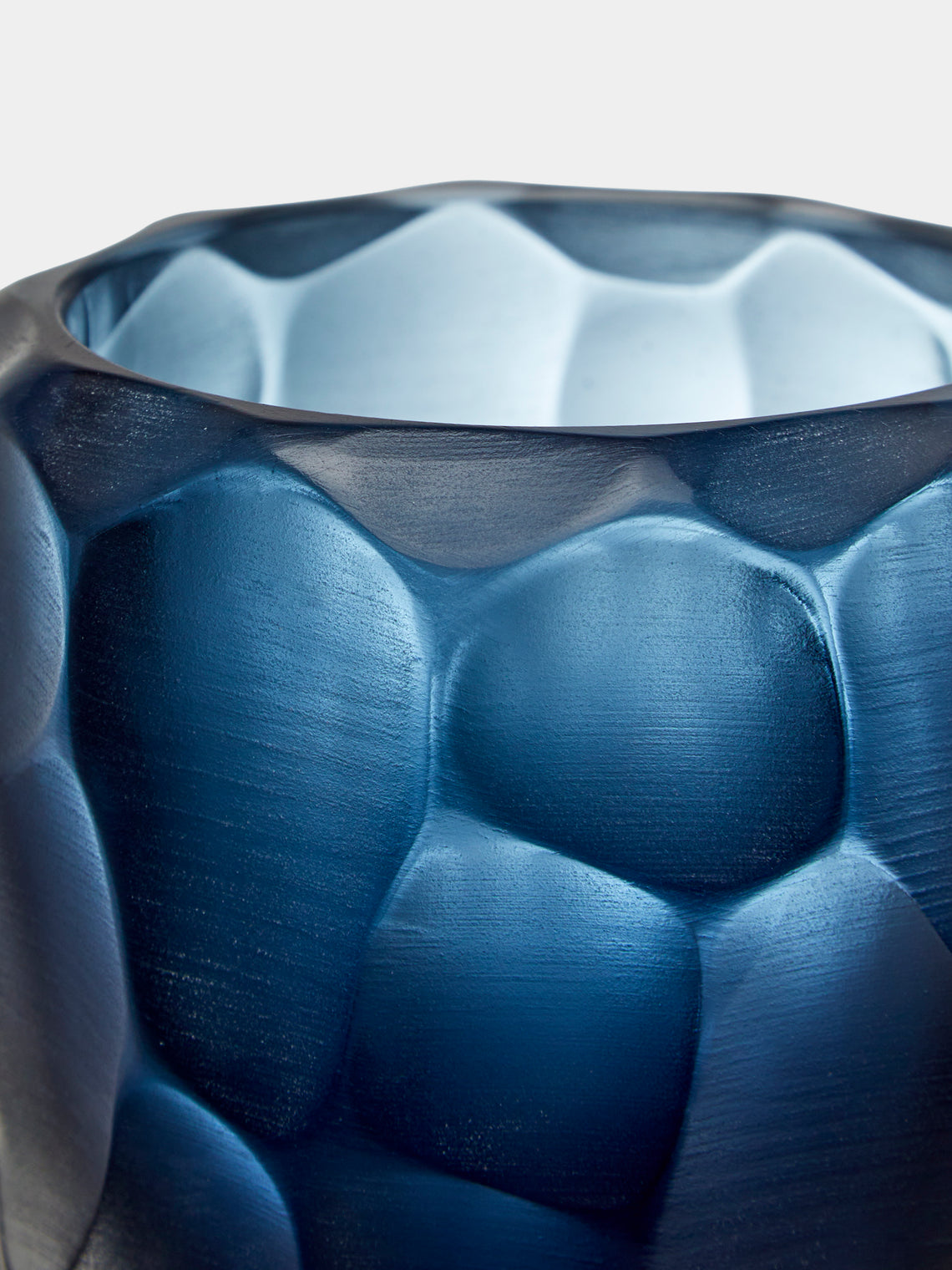 Micheluzzi Glass - Rullo Oceano Bamboo Hand-Blown Murano Glass Vase (4.5in/11cm) - Navy - ABASK