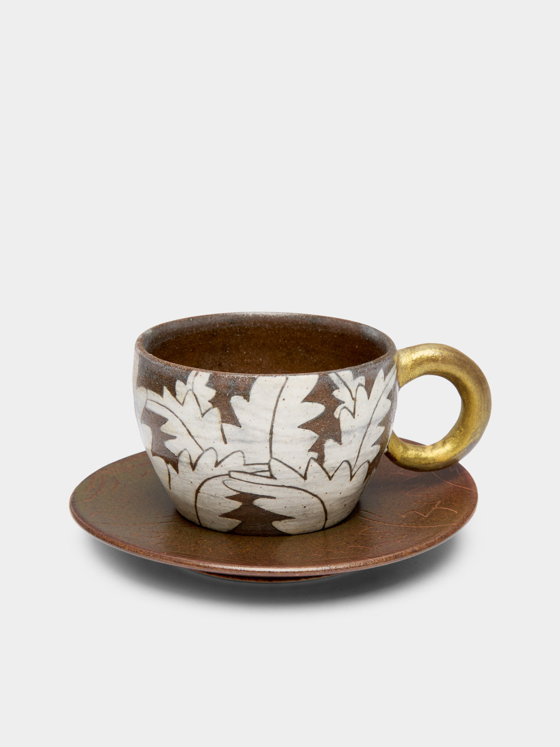 Na Yong-hwan - Peony Buncheong  Espresso Cup and Saucer (Set of 2) - Brown - ABASK- 