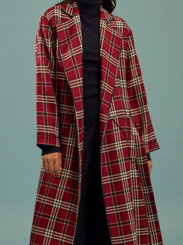 Emilia Wickstead - Wool Check Robe - Burgundy - ABASK