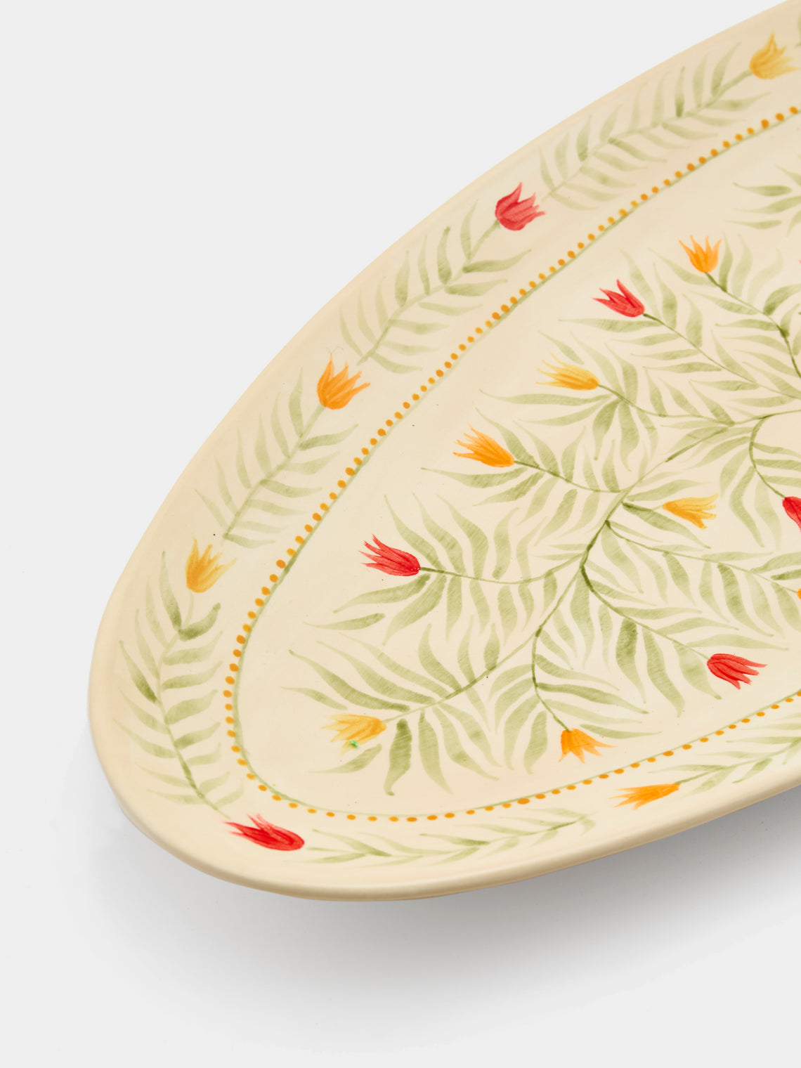 Rosanna Corfe - Tulips Hand-Painted Ceramic Large Oval Platter - Cream - ABASK