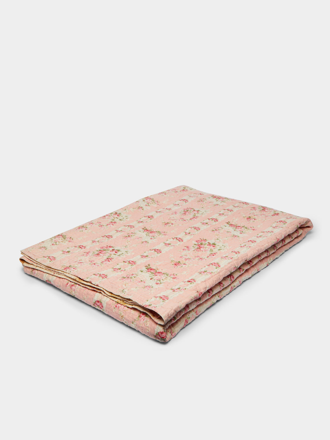 Antique and Vintage - 1910s English North Country Floral Wholecloth Quilt -  - ABASK