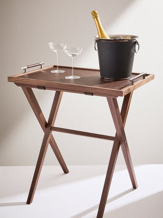 Pinetti - Dedalo Leather and Walnut Tray Table - Dark Brown - ABASK