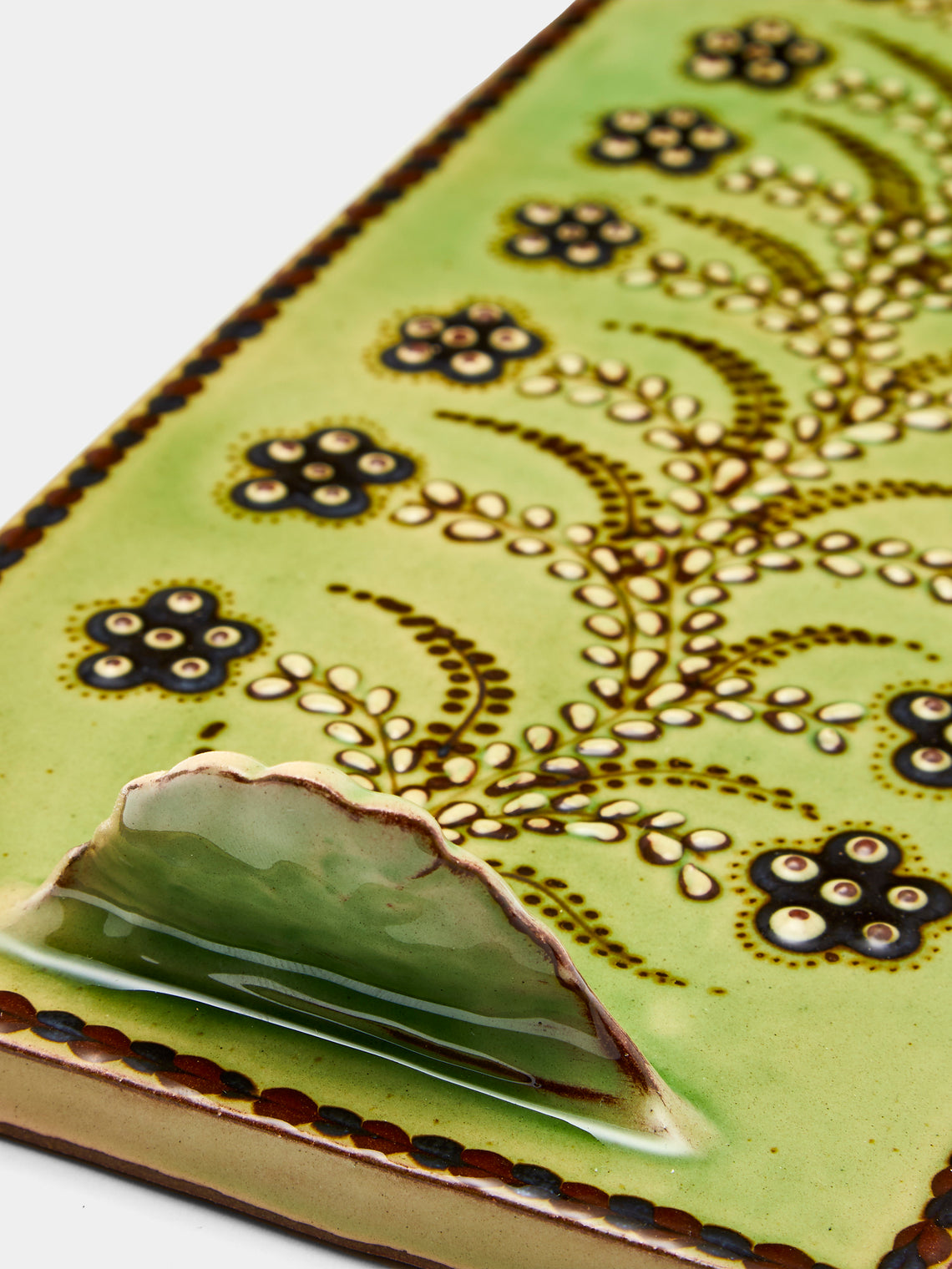 Poterie d’Évires - Flowers Hand-Painted Ceramic Cheese Board - Green - ABASK