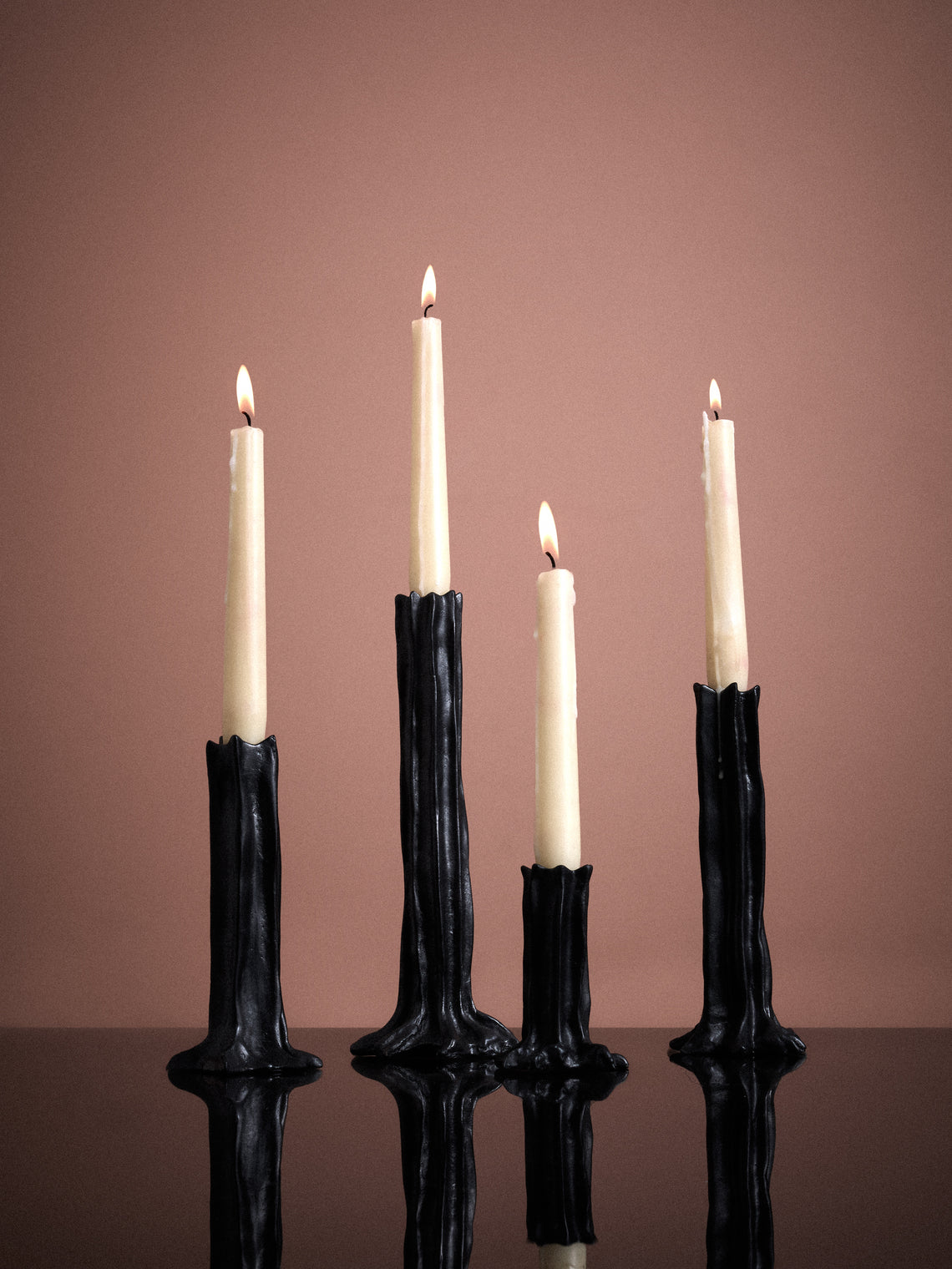 Studio Palatin - | Set of 4 | Arbor Bronze Candlesticks - Black - ABASK