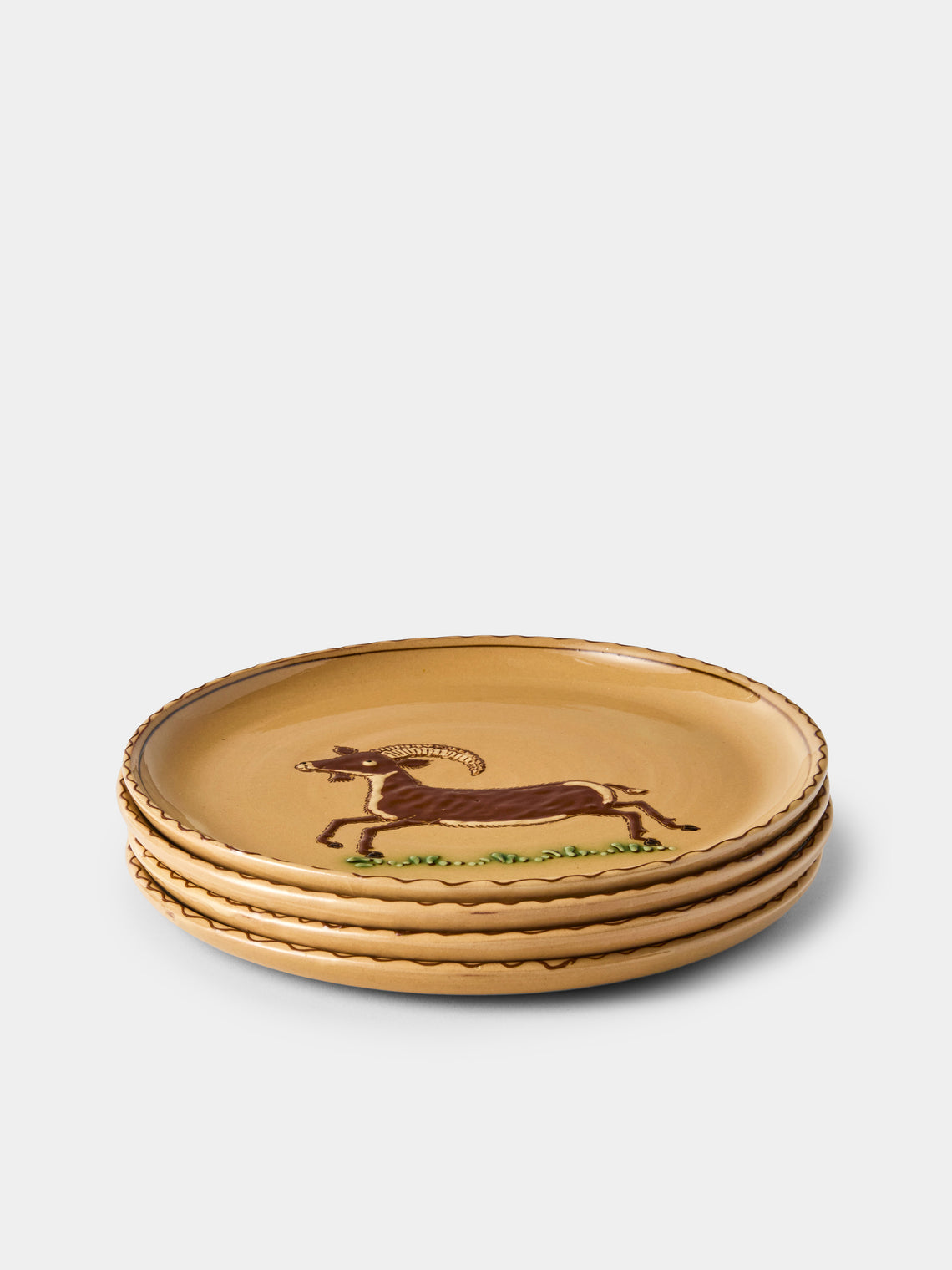 Poterie d’Évires - Animals Hand-Painted Ceramic Dinner Plates – 9.5in/24cm (Set of 4) - Cream - ABASK