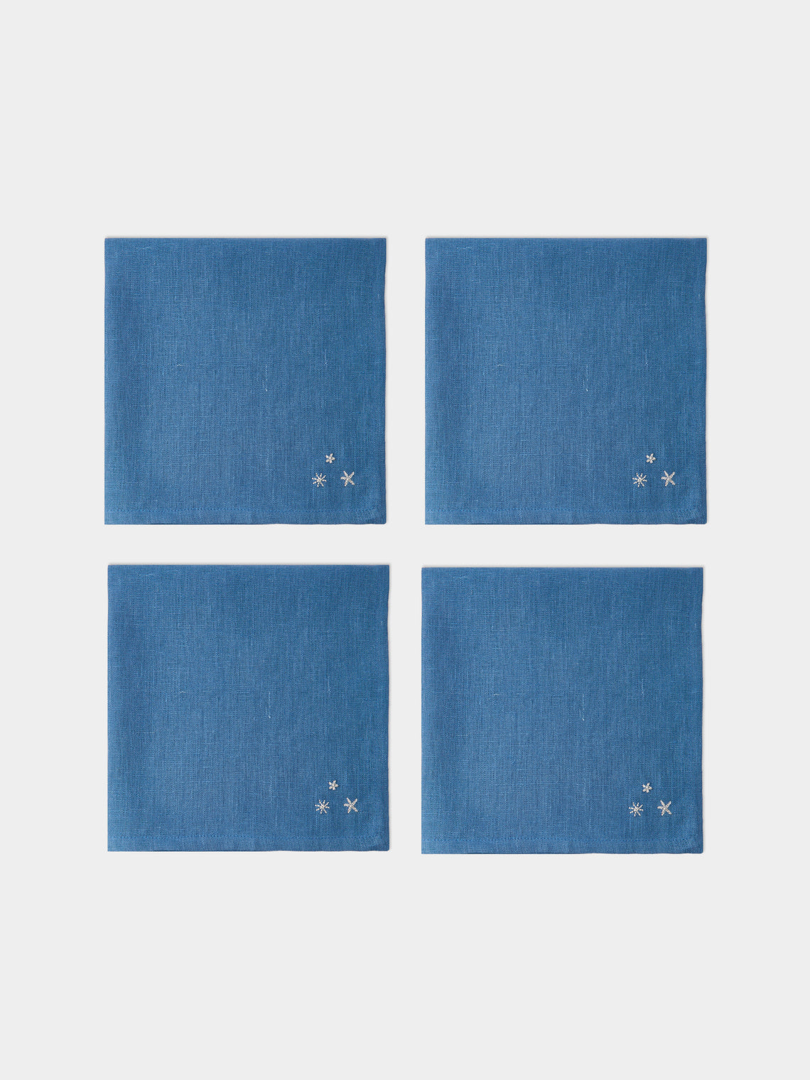 Anut Cairo - Starry Hand-Embroidered Linen Napkins (Set of 4) - Blue - ABASK