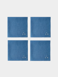 Anut Cairo - Starry Hand-Embroidered Linen Napkins (Set of 4) - Blue - ABASK