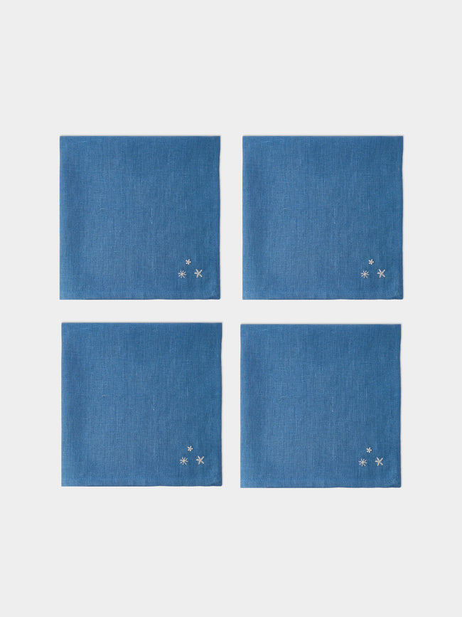 Anut Cairo - Starry Hand-Embroidered Linen Napkins (Set of 4) - Blue - ABASK
