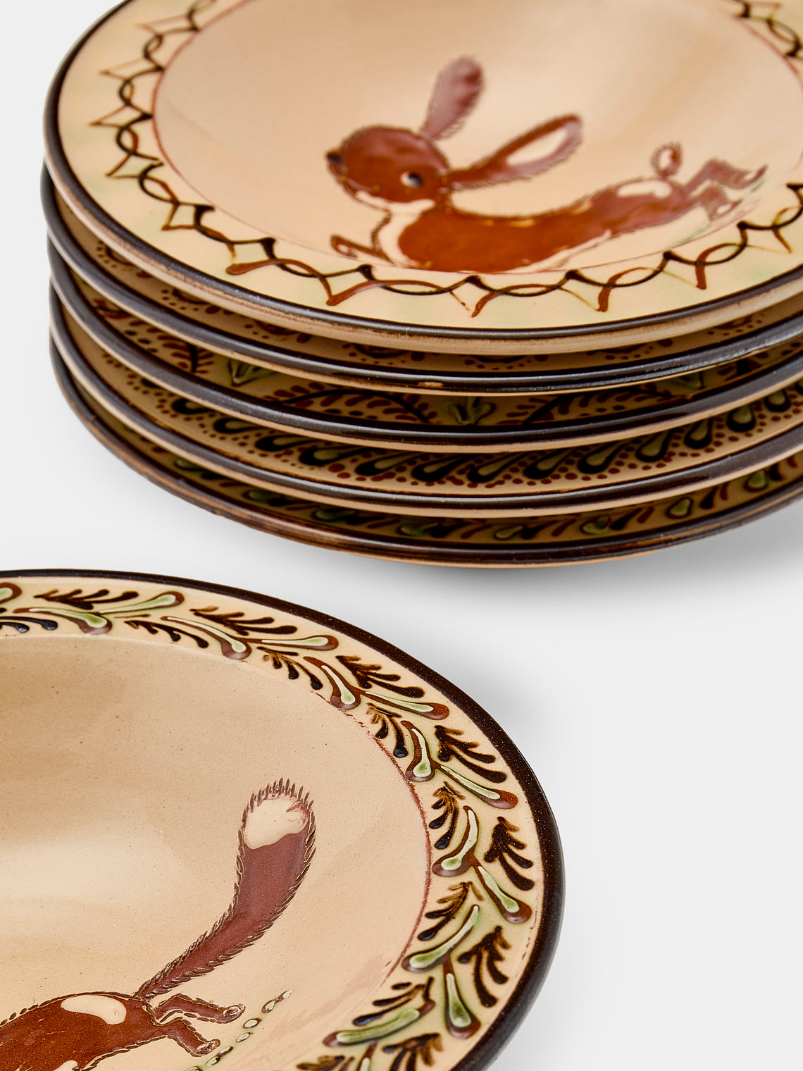 Poterie d’Évires - Animals Hand-Painted Ceramic Breakfast Bowls (Set of 6) - Cream - ABASK