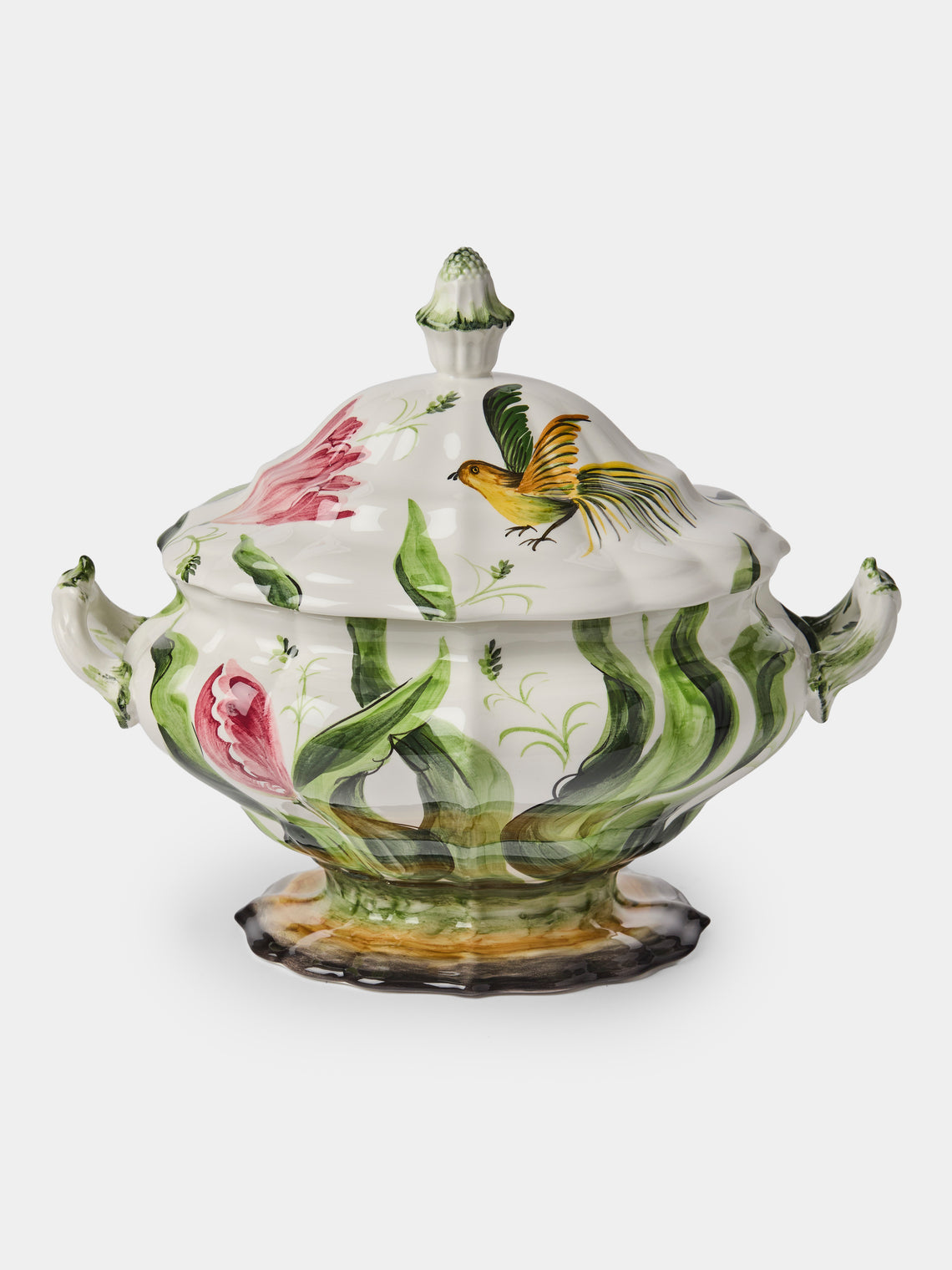 Fioravola - Birds and Tulips Hand-Painted Ceramic Tureen - White - ABASK - 