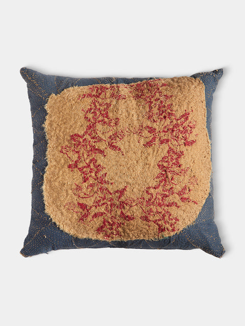 By Walid - 19th-Century Needlepoint Wool and Linen Cushion (26in/66cm) - Blue - ABASK - 