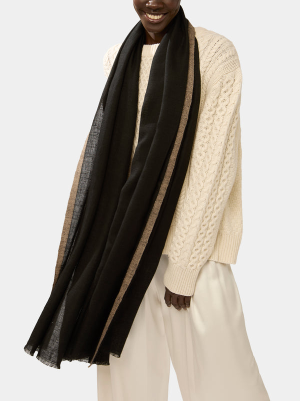 Me & K - Cashmere Border-Stripe Scarf - Black - ABASK