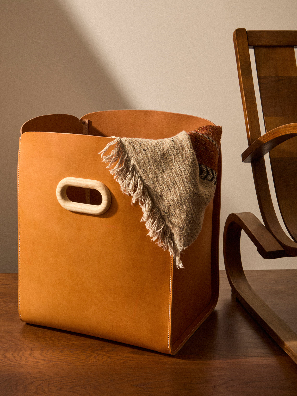 Otzi Studio - Leather Ample Large Storage Basket - Tan - ABASK